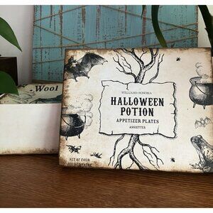 WIlliams Sonoma Halloween Potion Appetizer Porcelain Plates 4pc  7x5.5